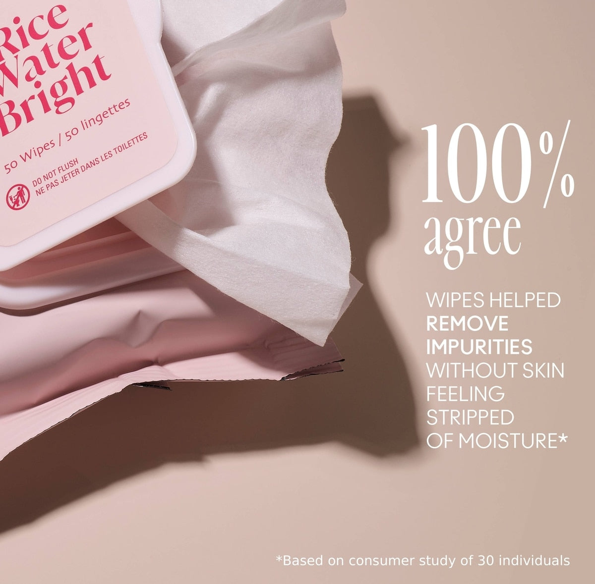 The Face Shop Rice Water Bright Vegan Cleansing Facial Wipes, 50 count