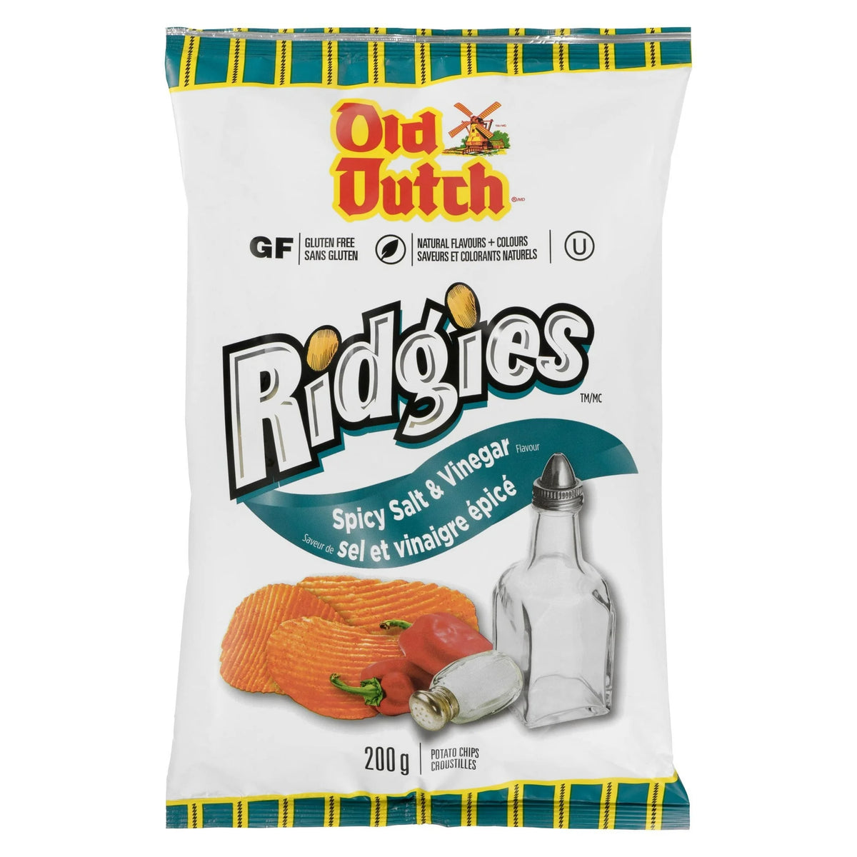 Old Dutch Ridgies Spicy Salt & Vinegar Potato Chips, 200 g