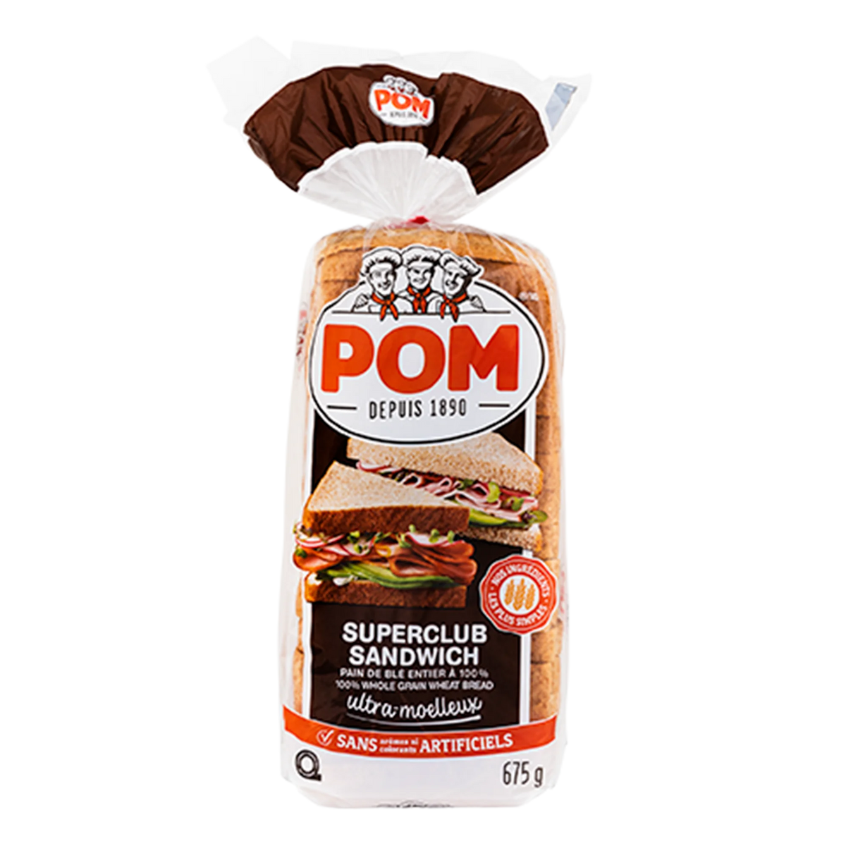 POM Superclub Sandwich 100% Whole Grain Wheat Bread, 3 × 675 g