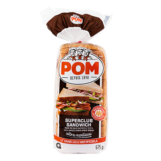 POM Superclub Sandwich 100% Whole Grain Wheat Bread, 3 × 675 g