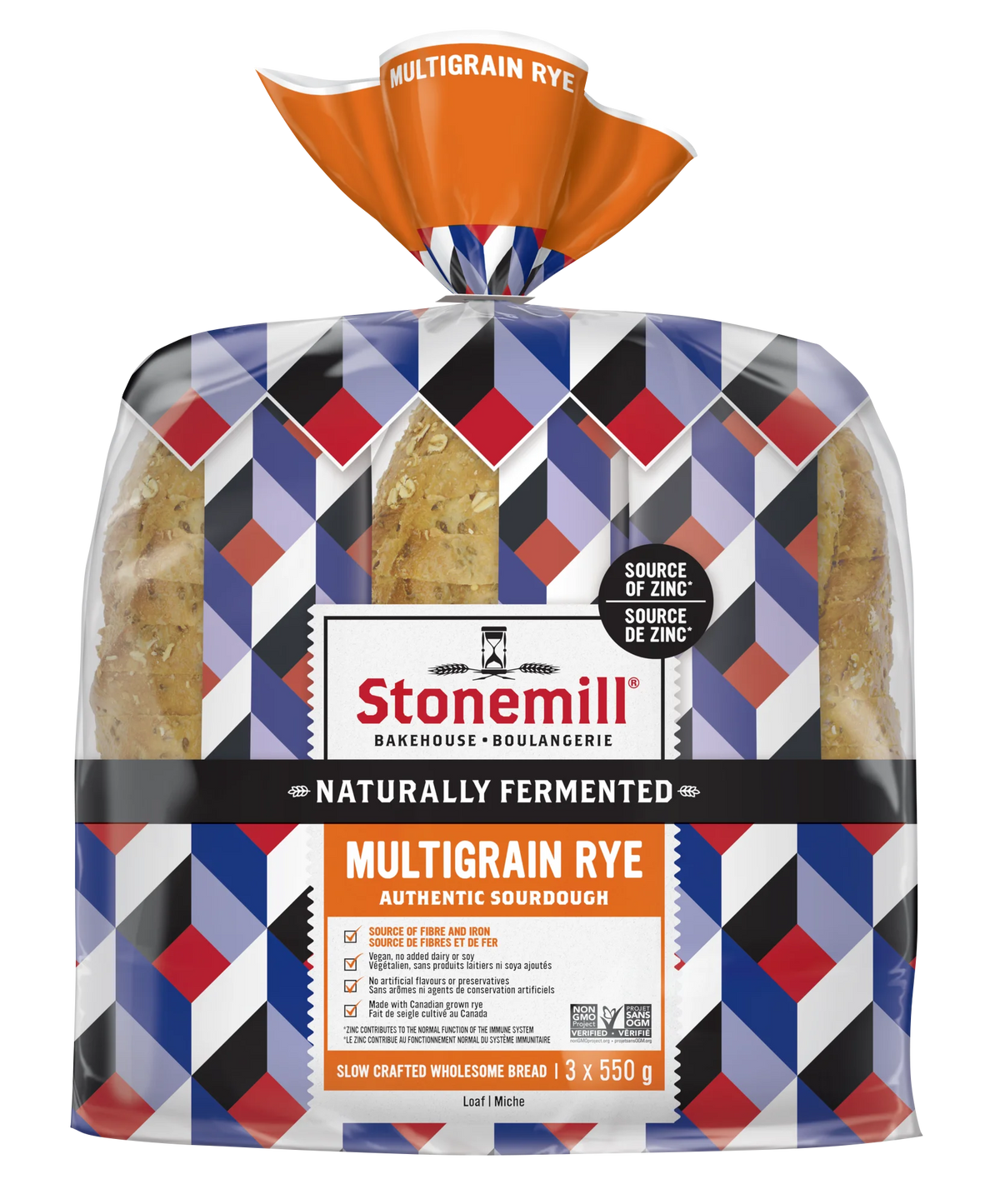 Stonemill Authentic Sourdough Rye Multigrain Bread, 3 × 550 g