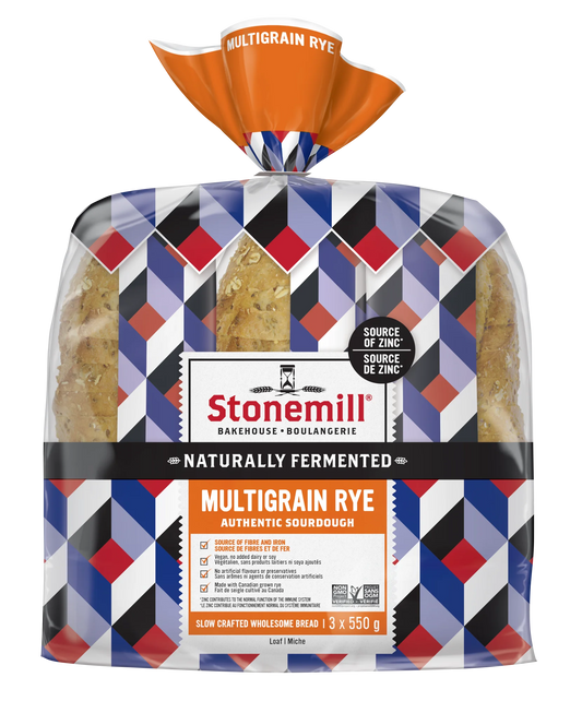 Stonemill Authentic Sourdough Rye Multigrain Bread, 3 × 550 g