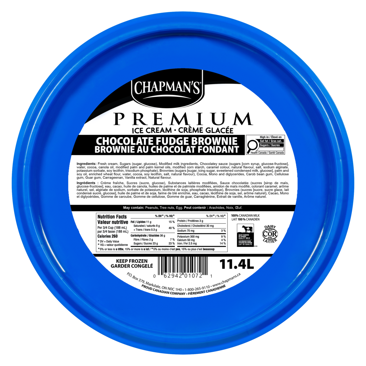 Chapman's Premium Chocolate Fudge Brownie Ice Cream, 11.4 L