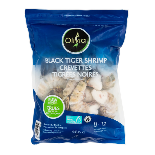Olivia Frozen Black Tiger Shrimp 8-12, 680 g