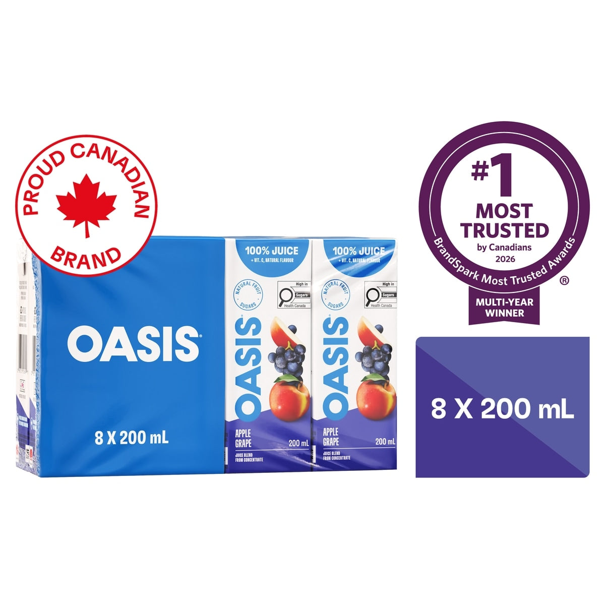 Oasis Apple Grape Juice, 8 × 200 mL