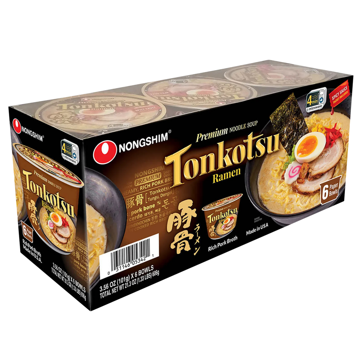 Nongshim Tonkotsu Ramen Noodle Soup, 6 × 101 g