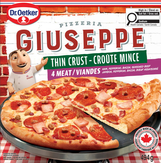Dr. Oetker Giuseppe Pizzeria Thin Crust 4 Meat Frozen Pizza, 494 g