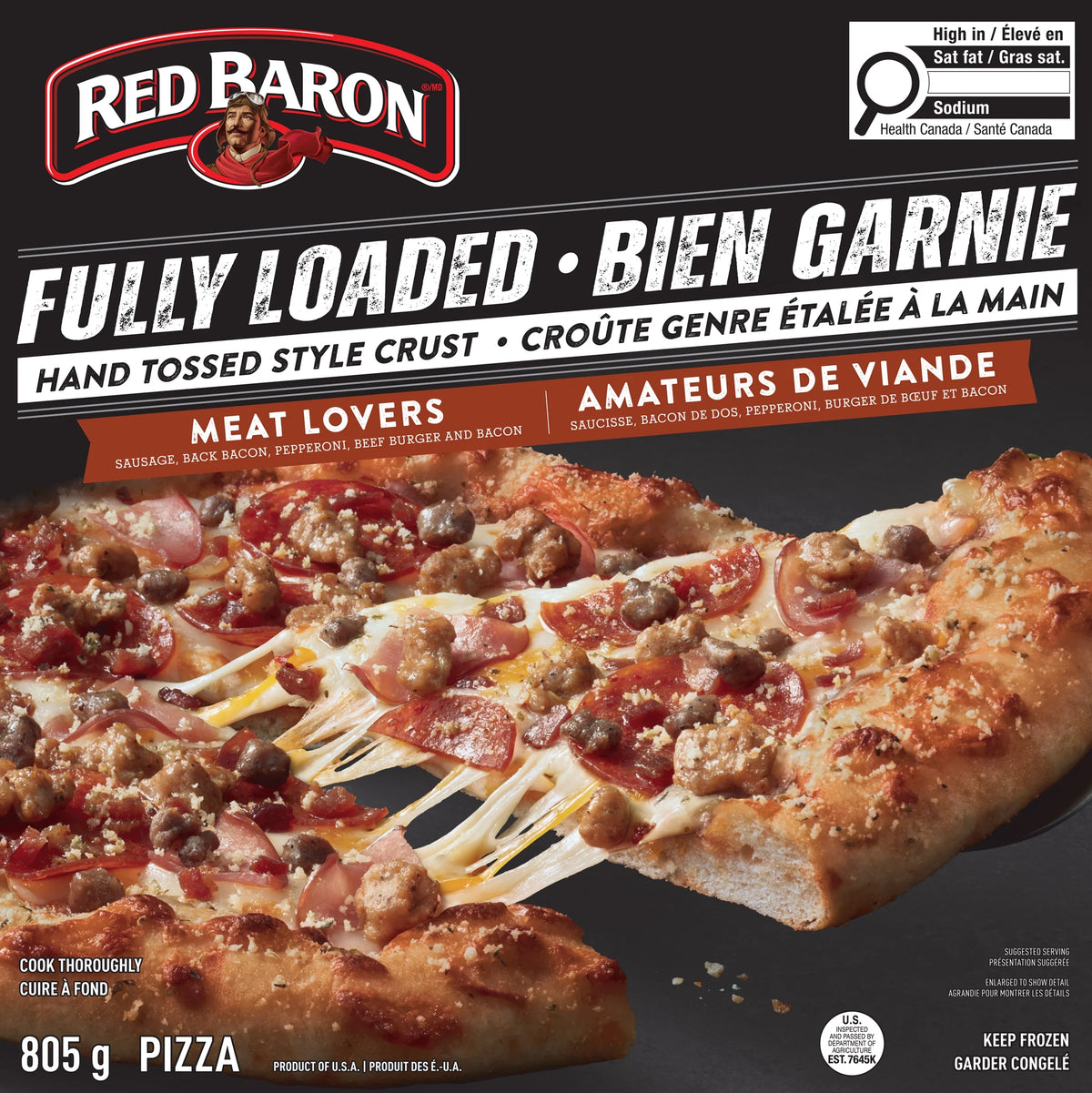 Red Baron Fully Loaded Meat Lover's Hand Tossed Crust Frozen Pizza, 805 g