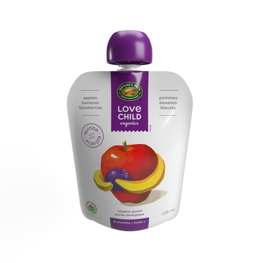Love Child Organics Organic Apples, Bananas & Blueberries Baby Food Pouch, 128 mL