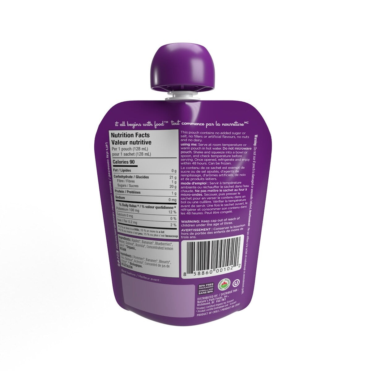 Love Child Organics Organic Apples, Bananas & Blueberries Baby Food Pouch, 128 mL