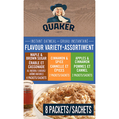 Quaker Instant Oatmeal 3 Flavour Variety Pack, 8 Packets, 380 g