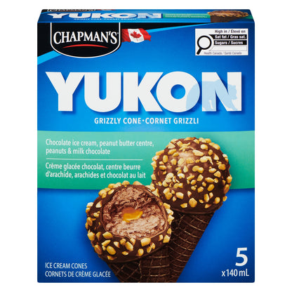 Chapman's Yukon Grizzly Chocolate, Peanut Butter & Peanuts Ice Cream Cones, 5 × 140 mL