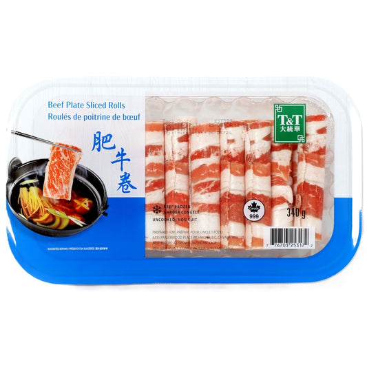 T&T Sliced Beef Plate Rolls, Frozen, 340 g