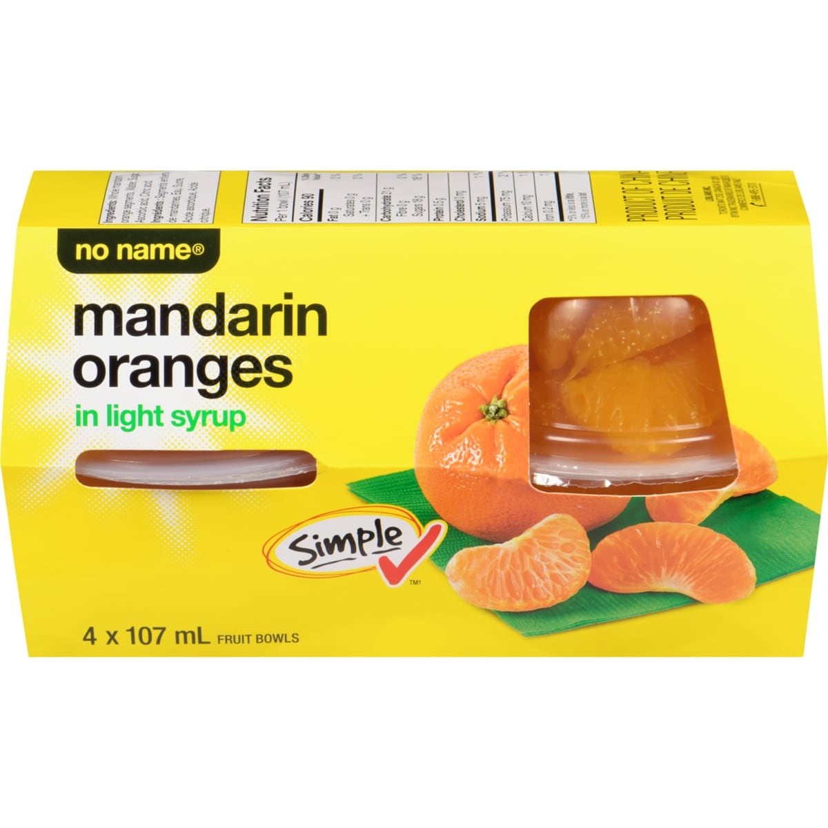 No Name Mandarin Oranges in Light Syrup Fruit Bowls, 4 × 107 mL