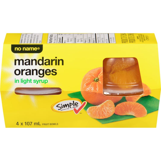 No Name Mandarin Oranges in Light Syrup Fruit Bowls, 4 × 107 mL