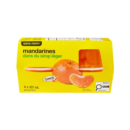 No Name Mandarin Oranges in Light Syrup Fruit Bowls, 4 × 107 mL