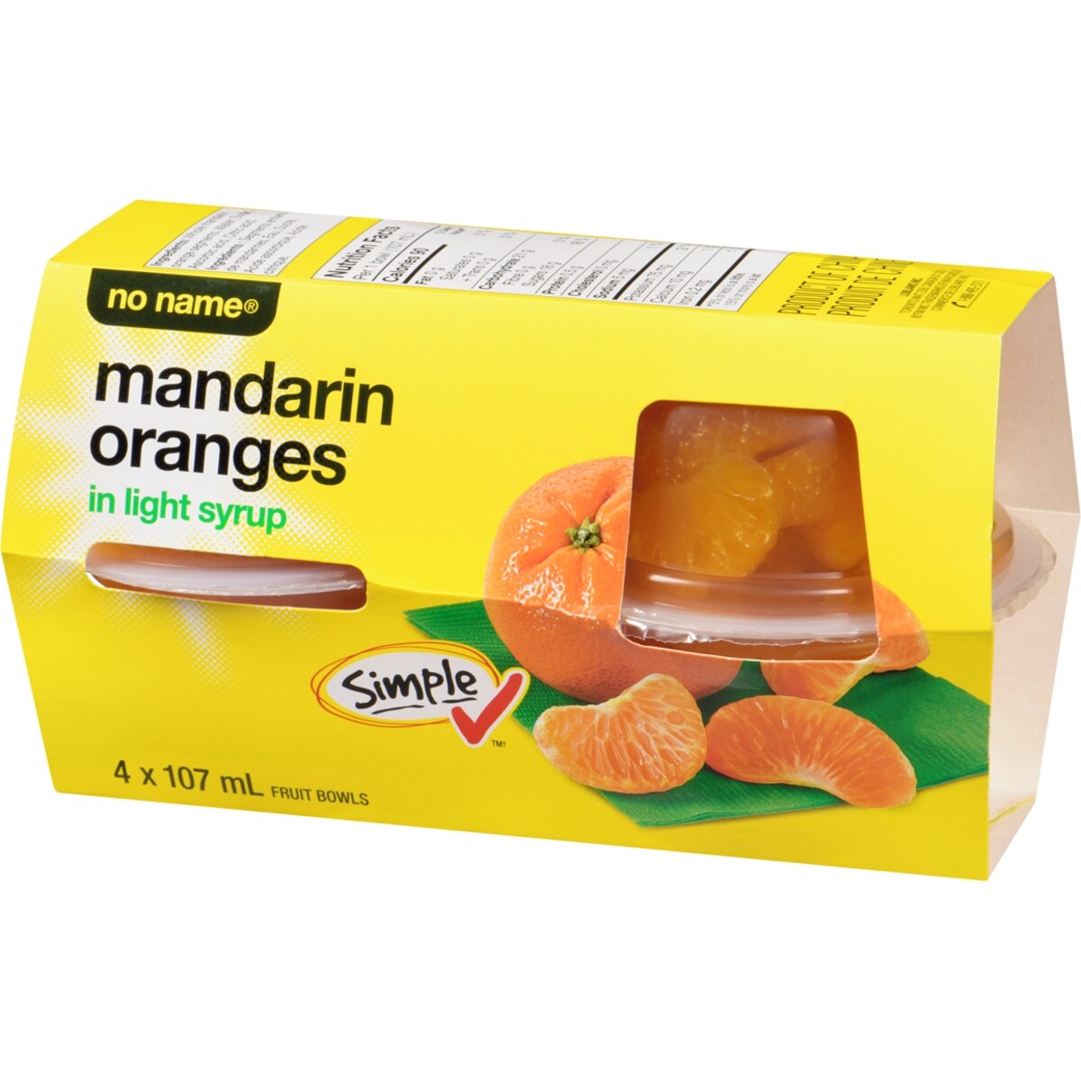 No Name Mandarin Oranges in Light Syrup Fruit Bowls, 4 × 107 mL