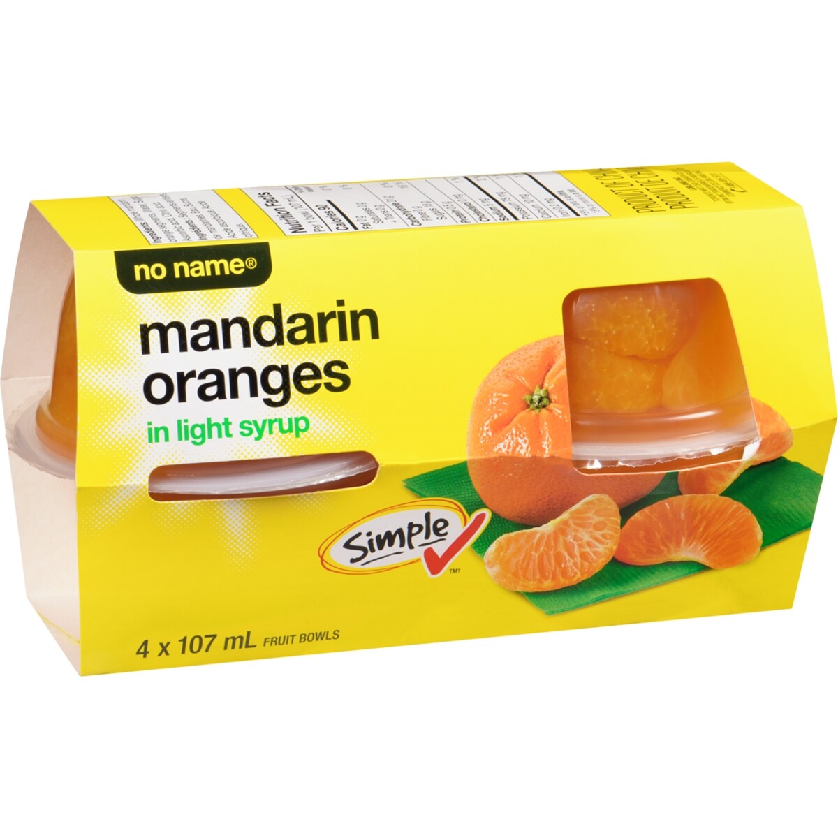 No Name Mandarin Oranges in Light Syrup Fruit Bowls, 4 × 107 mL