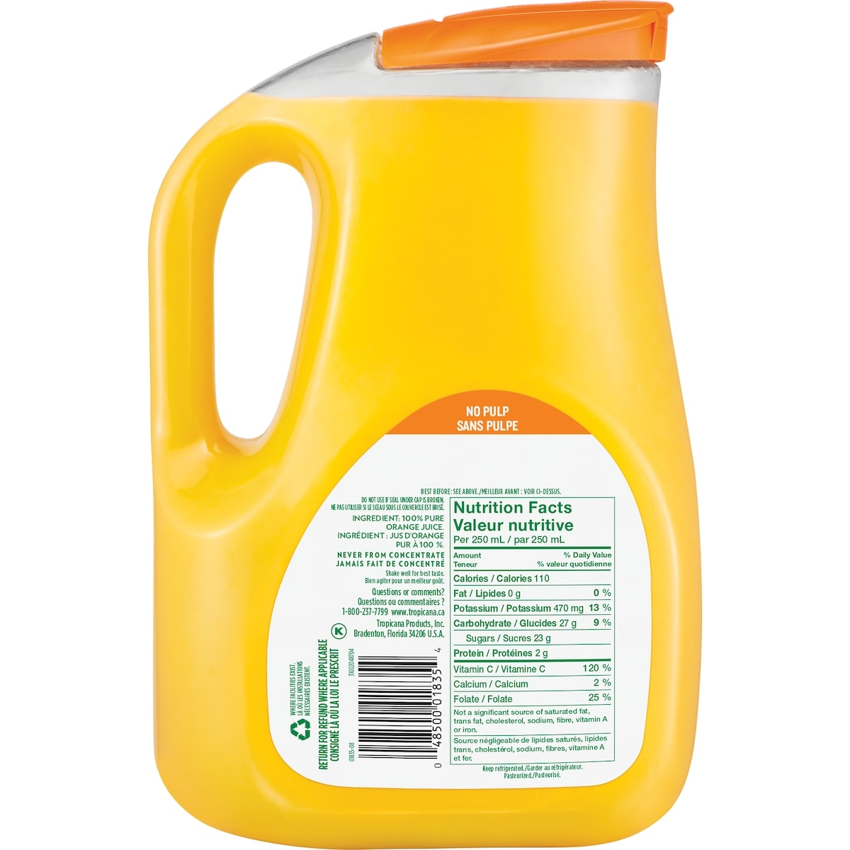 Tropicana Pure Premium Orange Juice, Pulp Free, 2.63 L