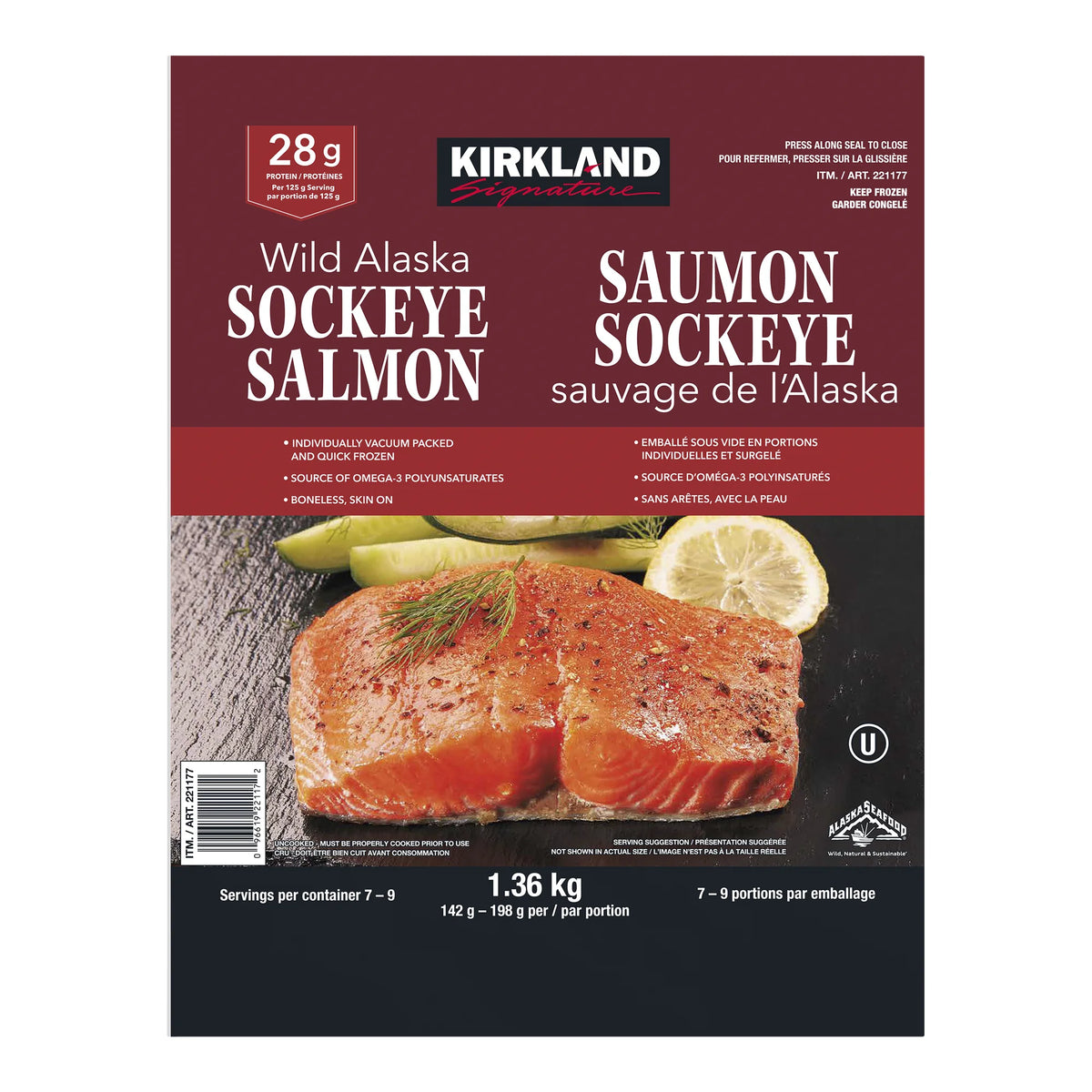 Kirkland Signature Frozen Wild Alaskan Sockeye Salmon, 1.36 kg