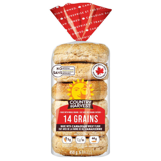 Country Harvest 14 Grain Bagels, 6 Count, 450 g