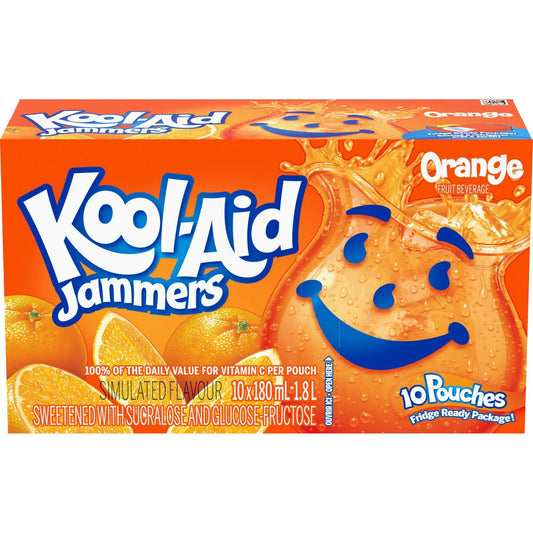 Kool-Aid Jammers Orange Drink Pouches, 10 × 180 mL