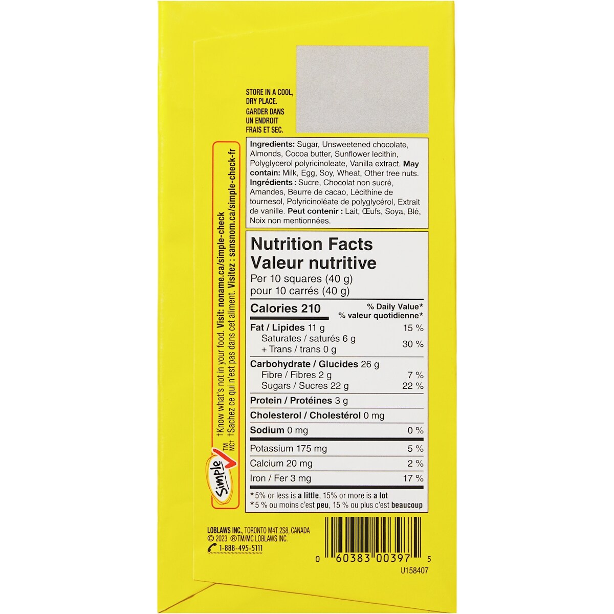 No Name Dark Chocolate with Almonds Bar, 100 g
