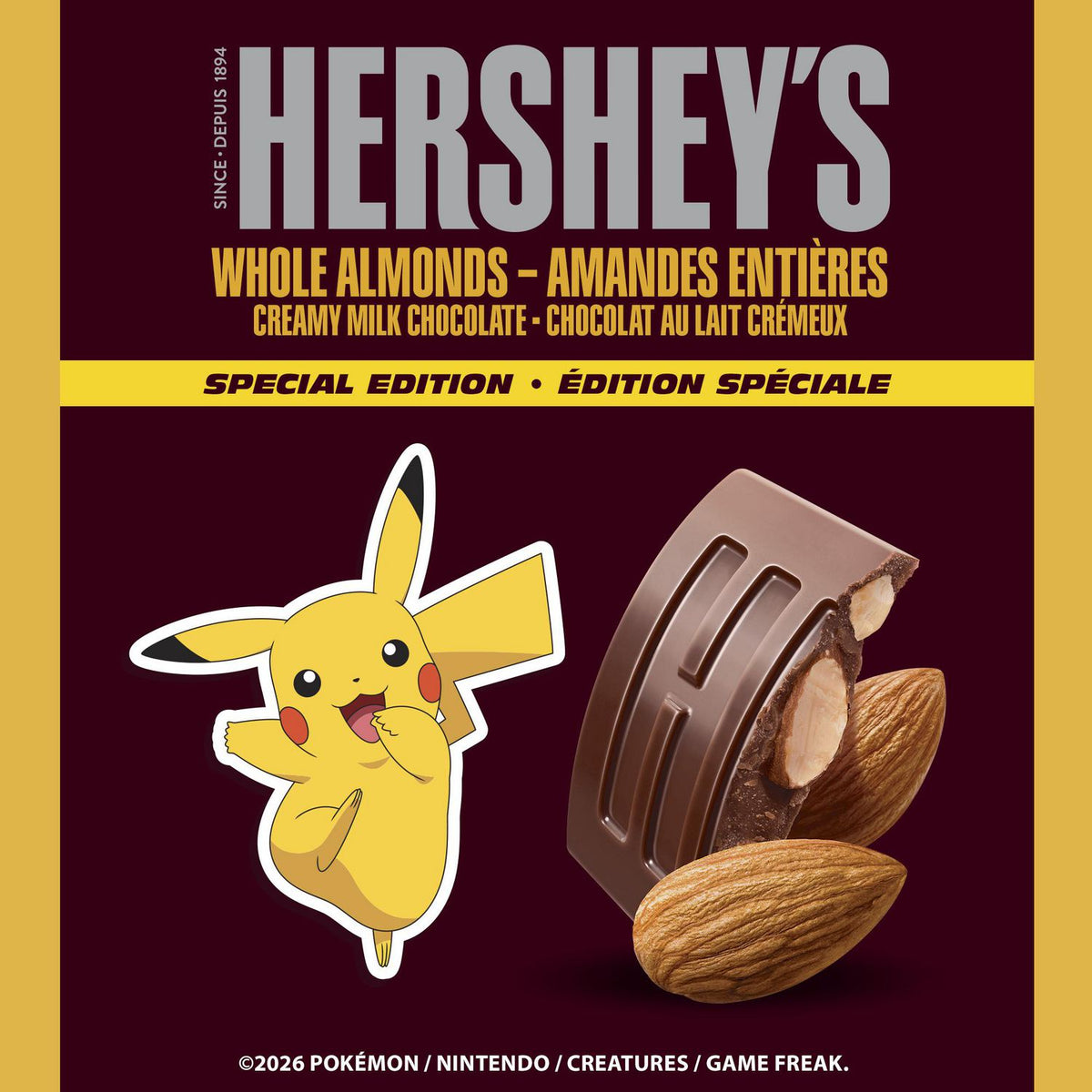 HERSHEY'S Pokémon Special Edition Creamy Milk Chocolate with Whole Almonds Bar, 43 g