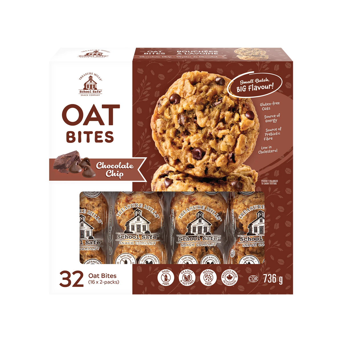 Treasure Mills School Safe Chocolate Chip Oat Bites, 16 × 2 packs