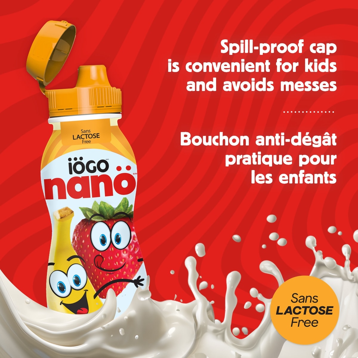iÖGO nanö Strawberry-Banana Drinkable Yogurt 1% Lactose-Free, 6 × 93 mL