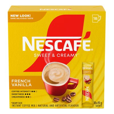 Nescafé French Vanilla Flavoured Instant Coffee Mix Packets, Sweet & Creamy, 18 count