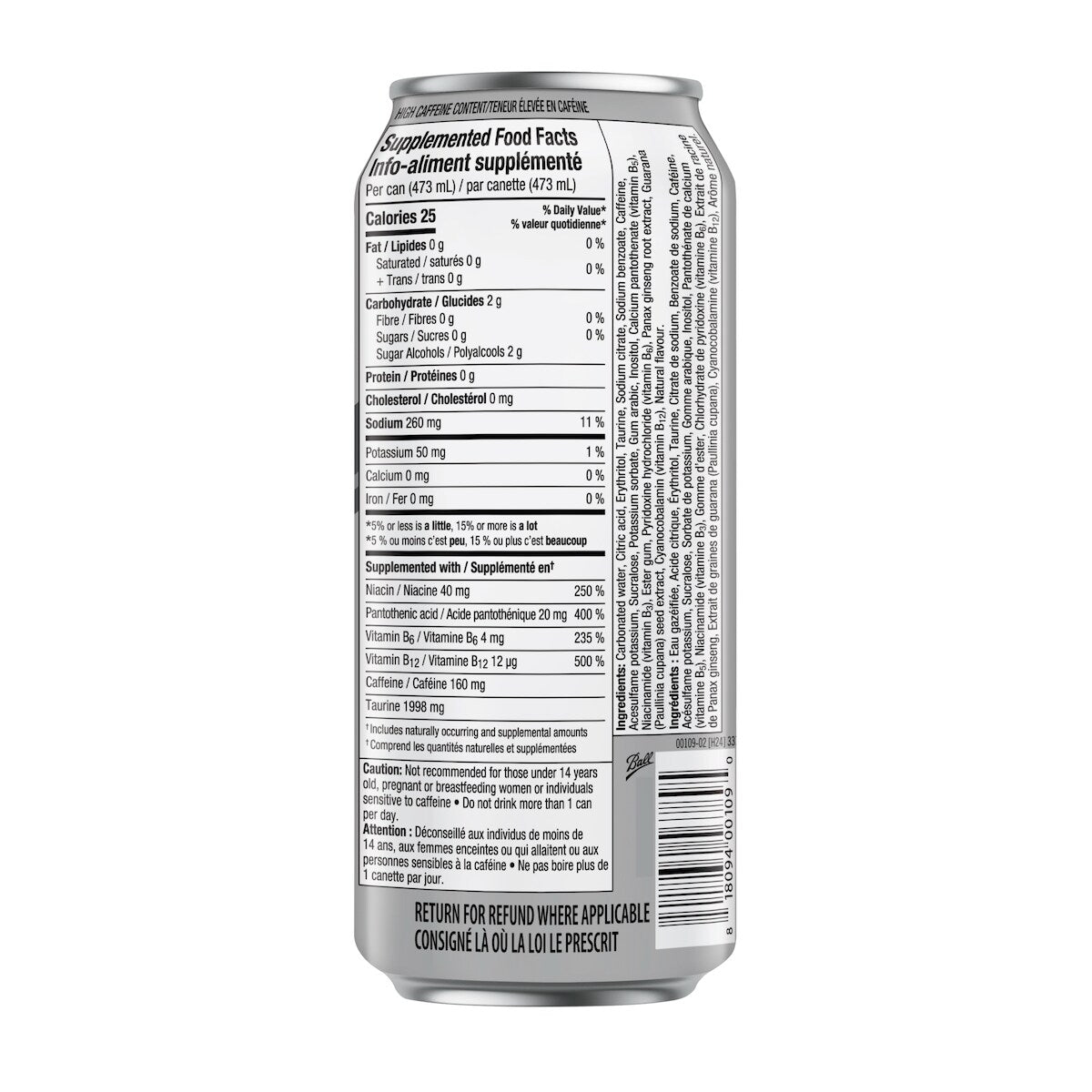 Rockstar Pure Zero Silver Ice Energy Drink, 473 mL