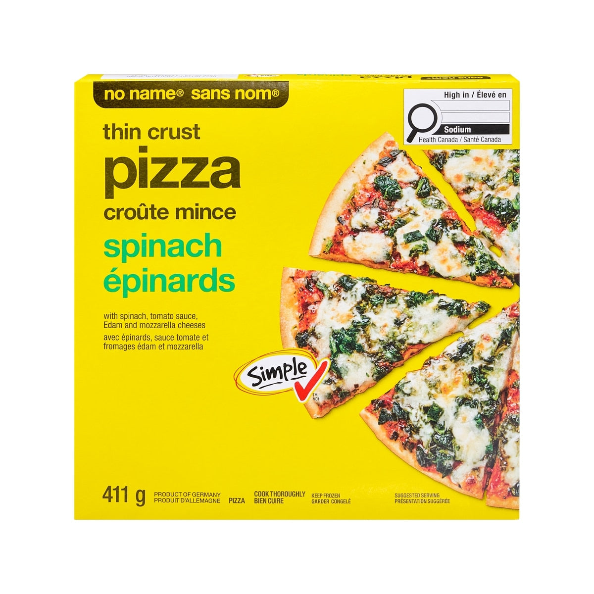 No Name Thin Crust Spinach Pizza, 411 g