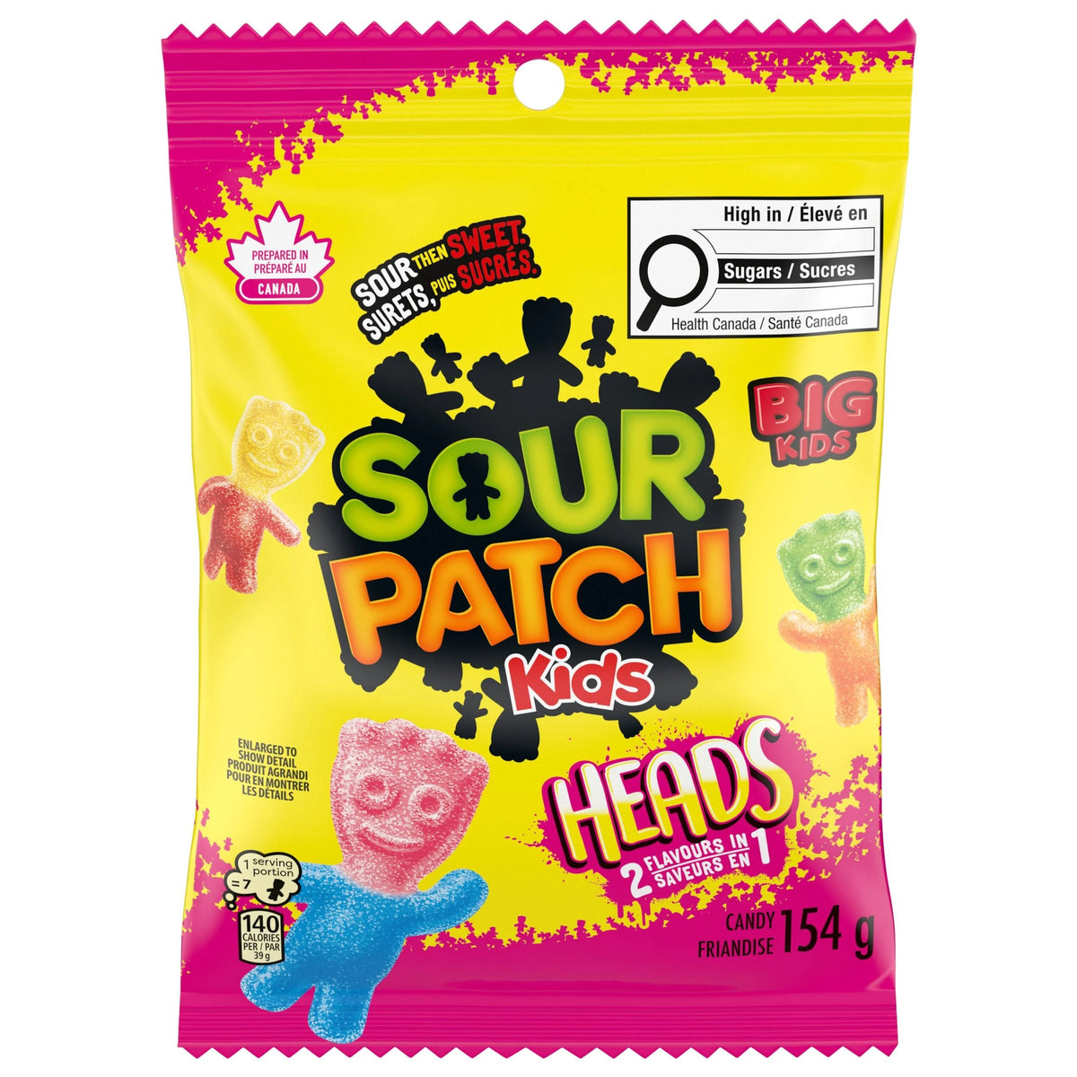 Maynards Sour Patch Kids Big Headz Gummy Candy, Sour then Sweet, 154 g