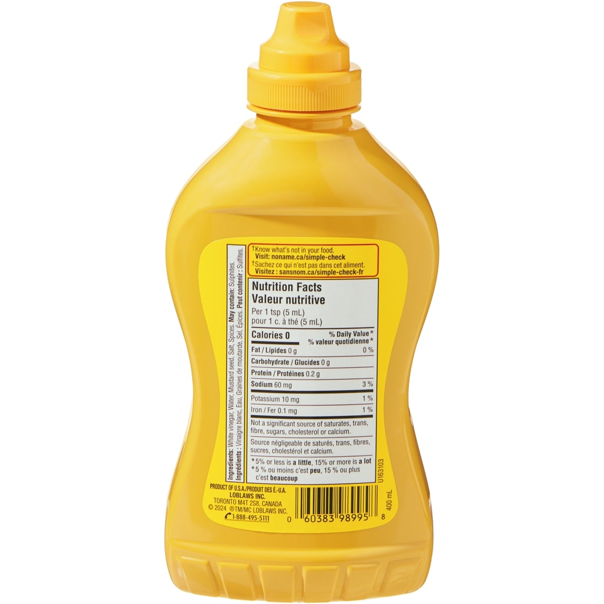 No Name Prepared Yellow Mustard, 400 mL