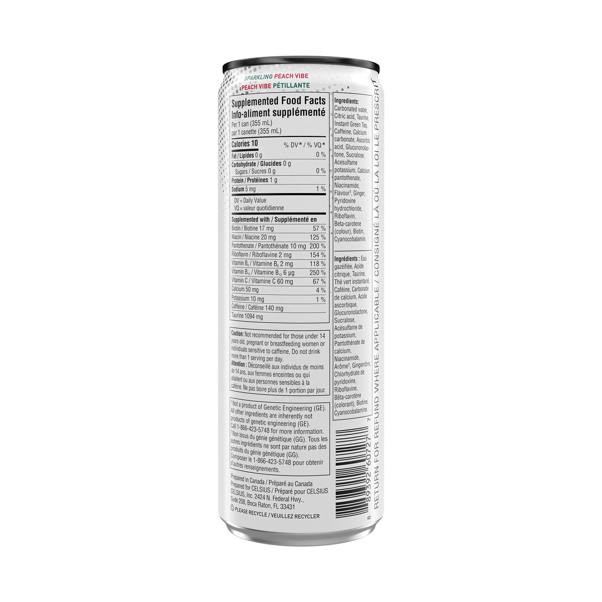 Celsius Peach Vibe Zero Sugar Energy Drink Can, 355 mL