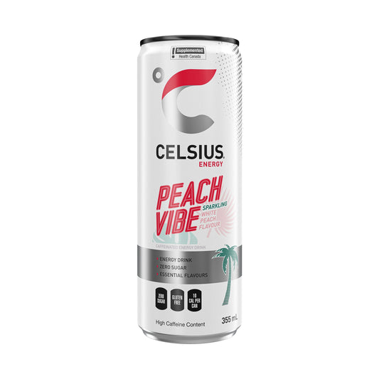 Celsius Peach Vibe Zero Sugar Energy Drink Can, 355 mL