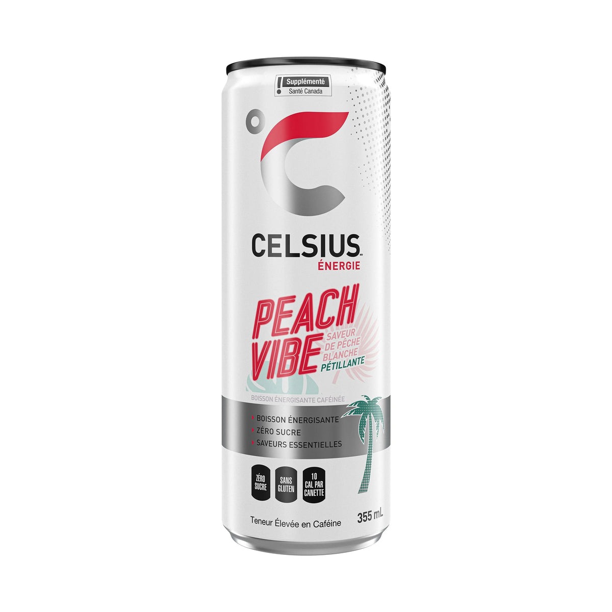 Celsius Peach Vibe Zero Sugar Energy Drink Can, 355 mL