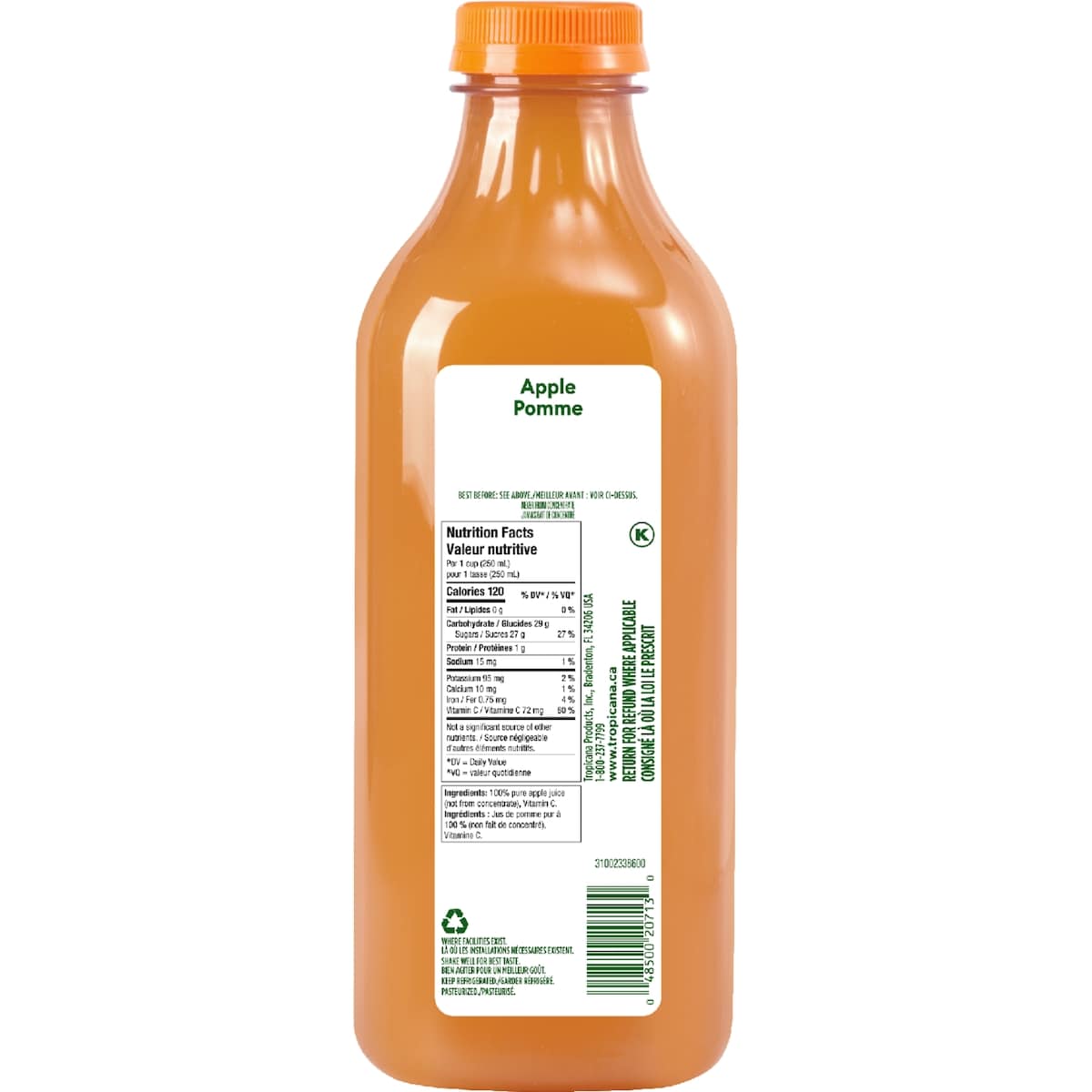 Tropicana 100% Fresh Pressed Apple Juice, 1.36 L