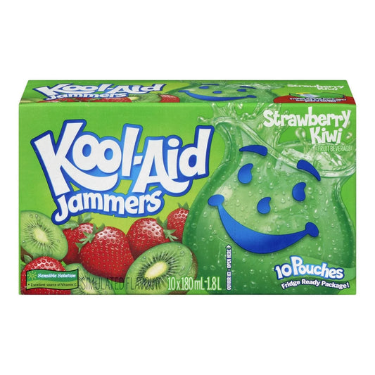 Kool-Aid Jammers Strawberry Kiwi Juice Drink Pouches, 10 × 180 mL
