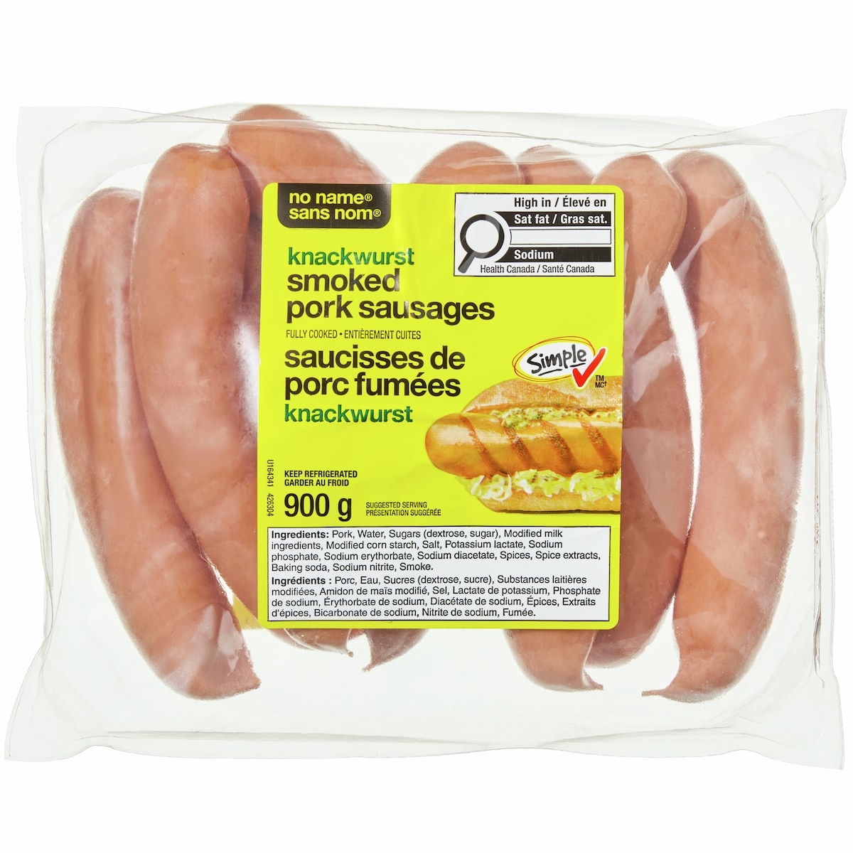 No Name Knackwurst Smoked Pork Sausages, 900 g