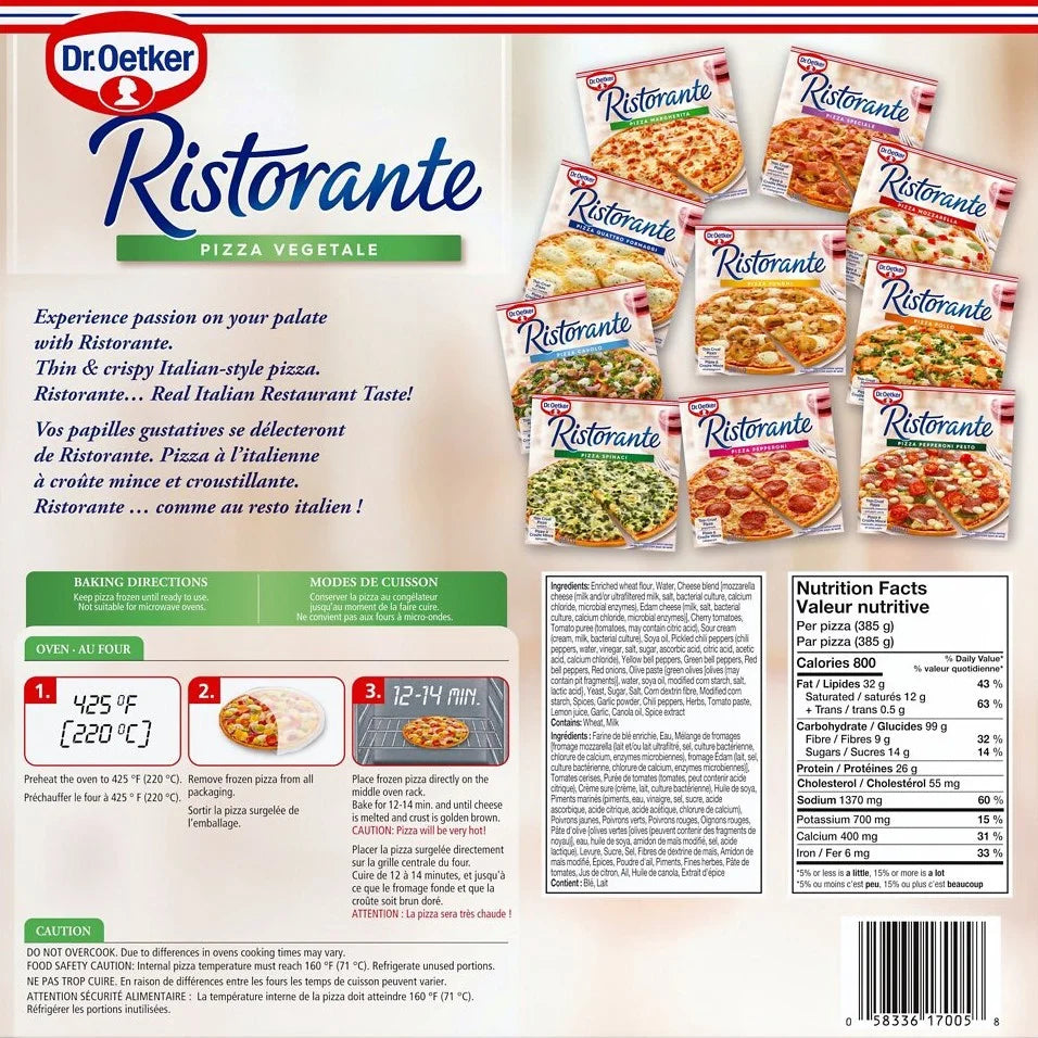 Dr. Oetker Ristorante Vegetable Thin Crust Frozen Pizza, 385 g