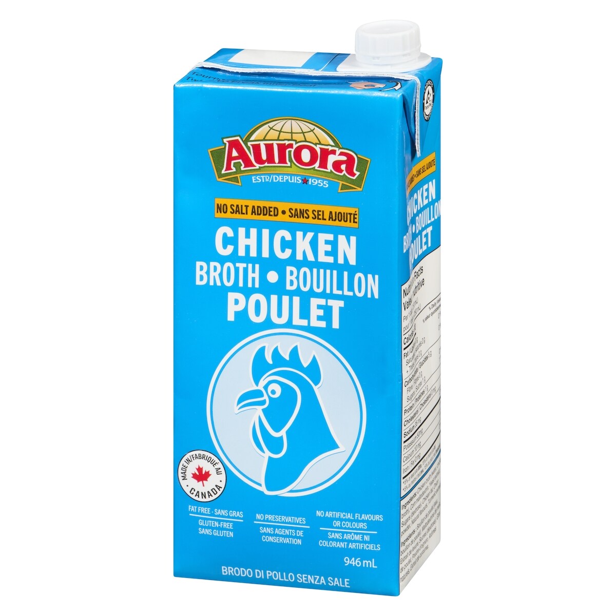 Aurora Chicken Broth No Salt Added, 946 mL