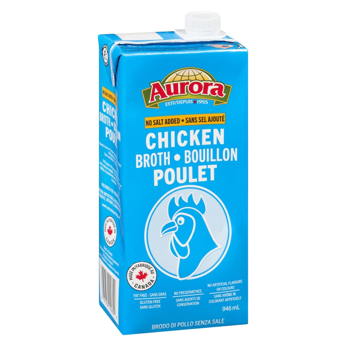 Aurora Chicken Broth No Salt Added, 946 mL