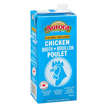 Aurora Chicken Broth No Salt Added, 946 mL
