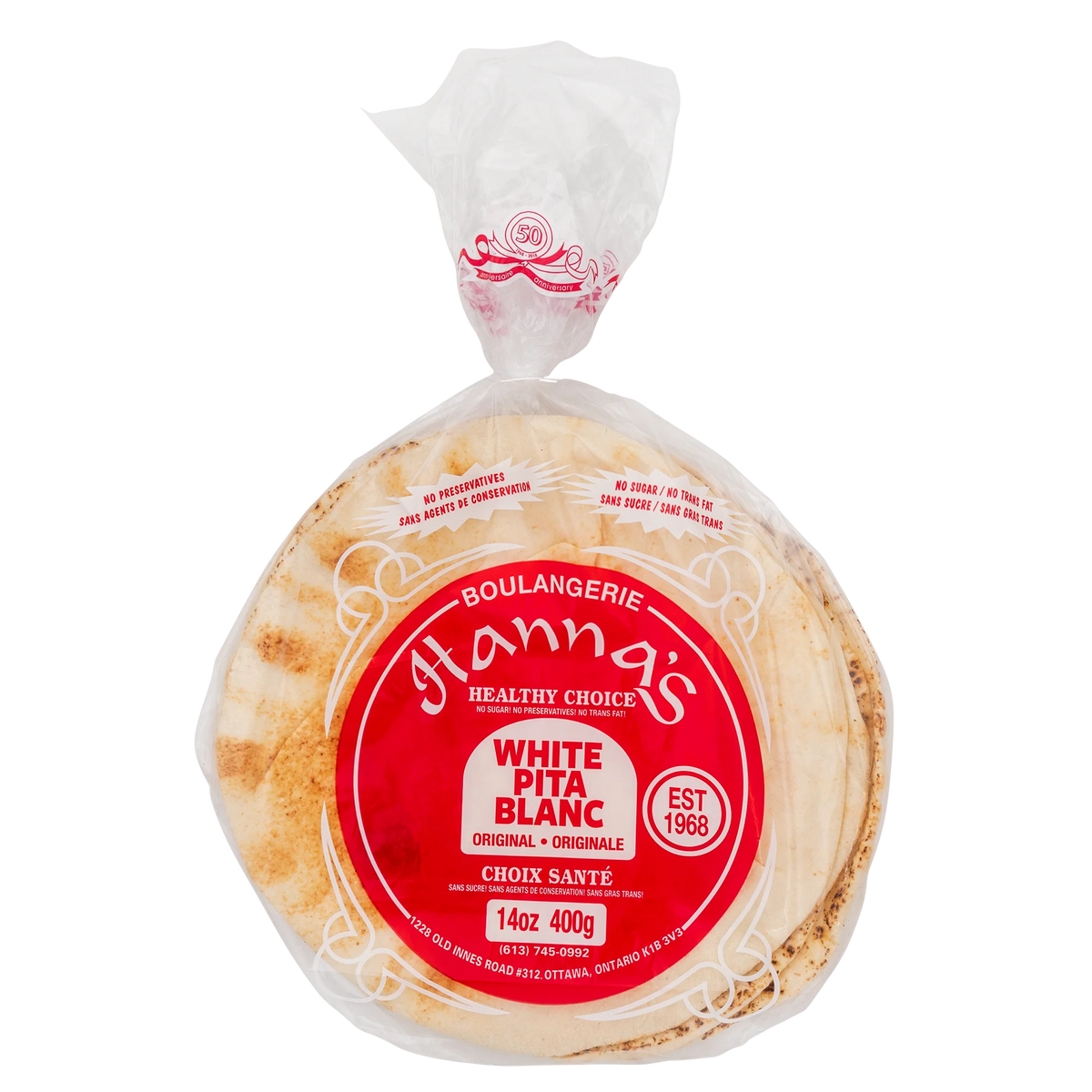 Hanna's 10-in White Pita Bread, 3 × 400 g