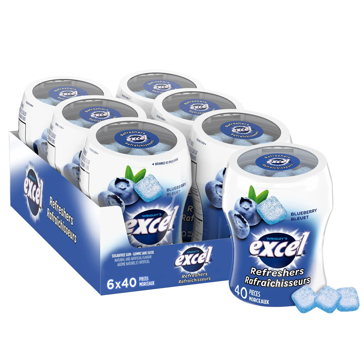 Excel Refreshers Blueberry Sugar Free Gum, 6 × 40 pieces