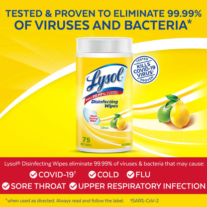 Lysol Disinfecting Wipes, Citrus, 75 count