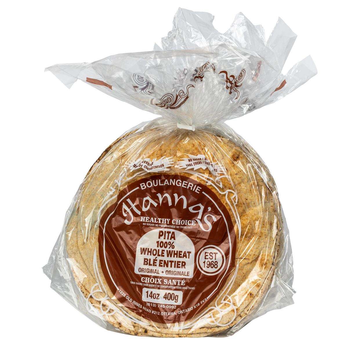 Hanna's 10-inch Whole Wheat Pita, 3 × 400 g