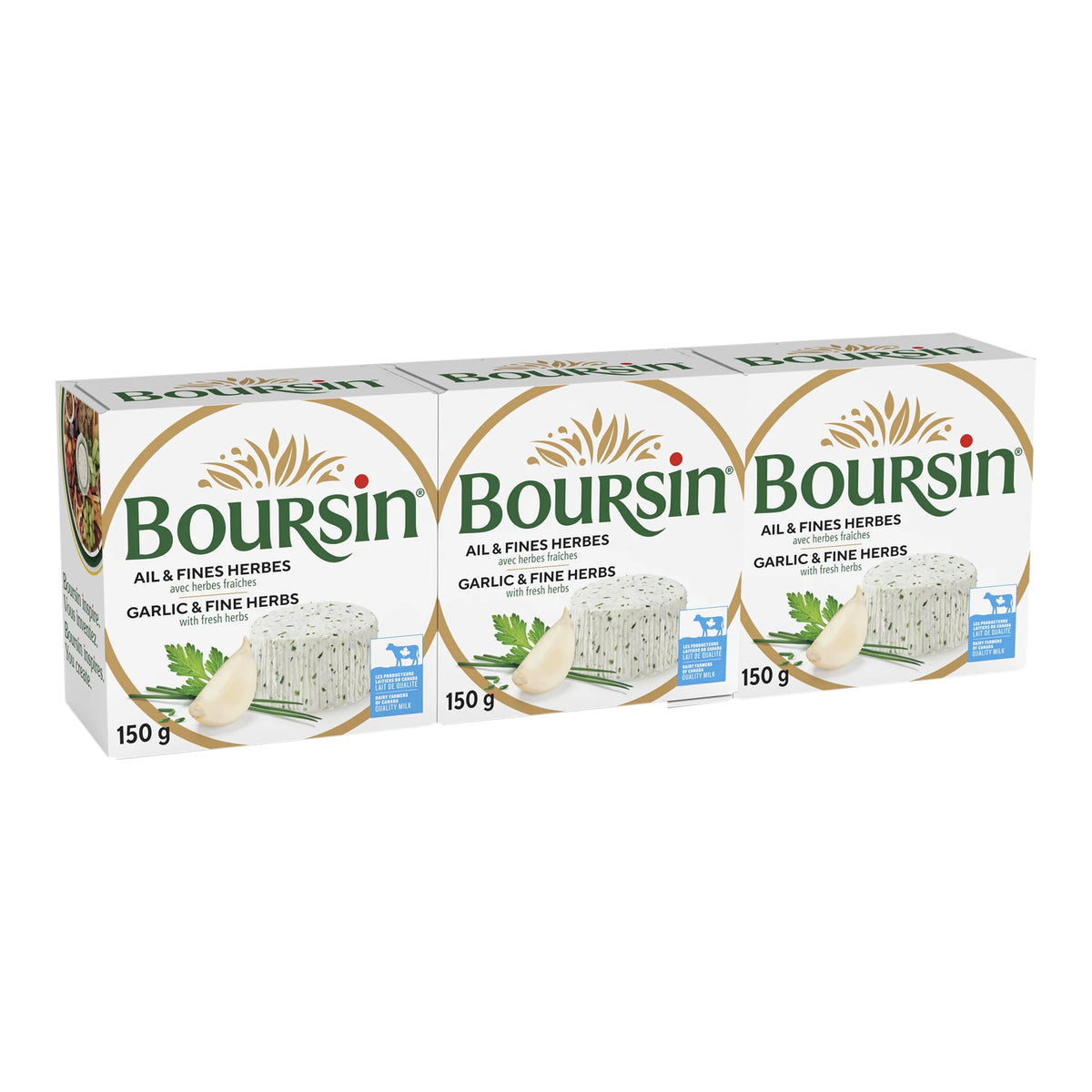 Boursin Garlic & Fine Herbs Cheese, 3 × 150 g